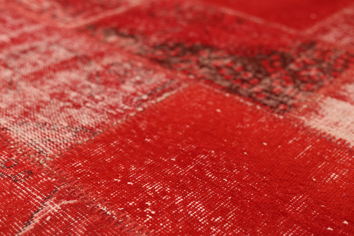 Vintage Turkish Area Rug 5x8 ft — Red Patchwork