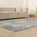 Vintage Turkish Area Rug 6x10 ft — Blue & Gray Patchwork