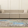 Vintage Turkish Area Rug 6x10 ft — Blue & Gray Patchwork