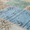 Vintage Turkish Area Rug 6x10 ft — Blue & Gray Patchwork