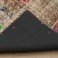Handmade 6x10 ft vintage Turkish patchwork rug with floral patterns, wool-cotton blend, and a durable black fabric backing.