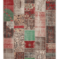 6x10 ft vintage Turkish patchwork area rug featuring vibrant floral patterns in wool and cotton with a bohemian aesthetic.