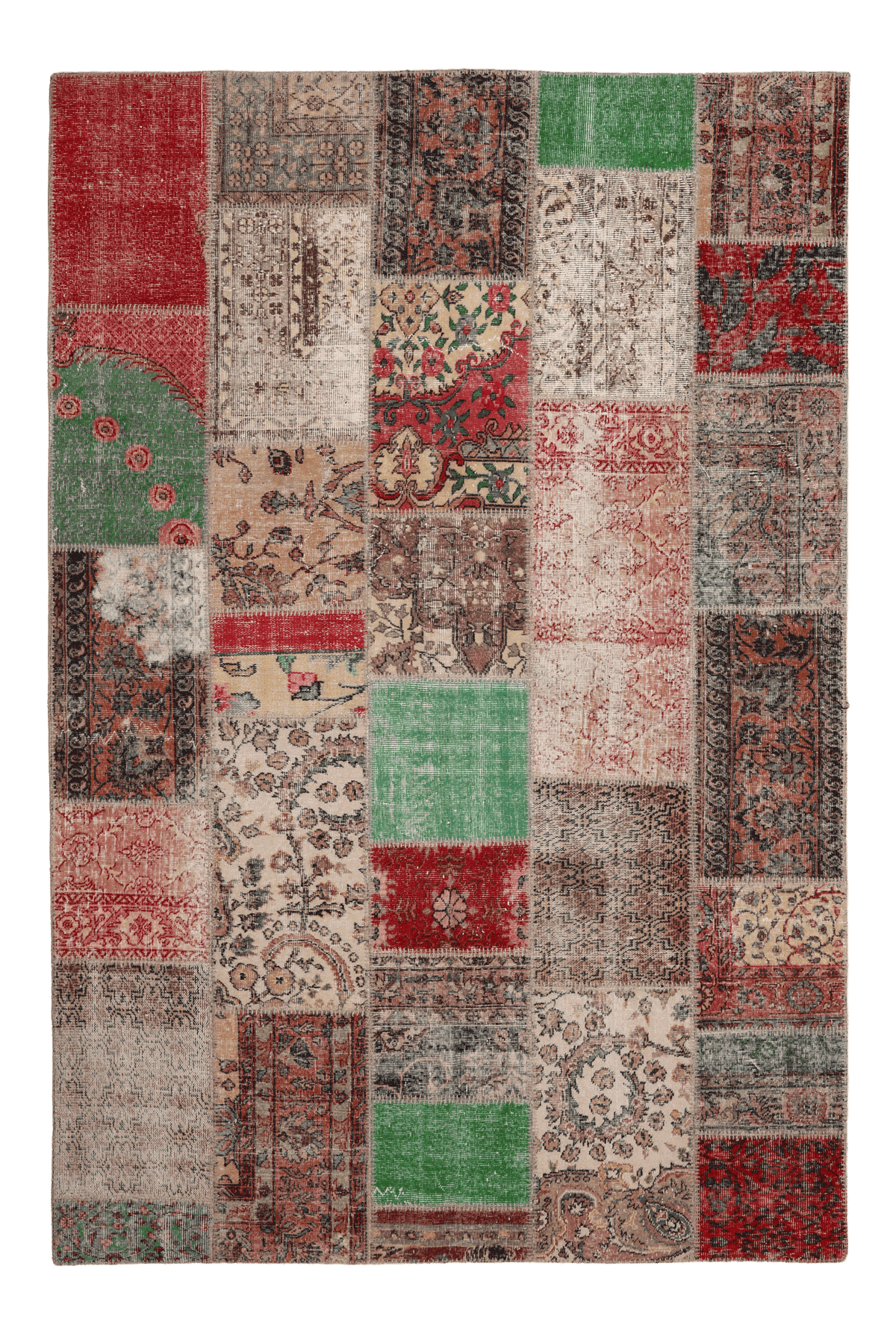 6x10 ft vintage Turkish patchwork area rug featuring vibrant floral patterns in wool and cotton with a bohemian aesthetic.