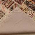 Handmade 6x9 ft vintage Turkish patchwork rug with colorful geometric patterns and a durable cotton backing.