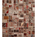 6x9 ft vintage Turkish patchwork area rug in wool and cotton with vibrant geometric patterns and eclectic colors.