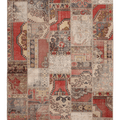 6x9 ft vintage Turkish patchwork area rug featuring vibrant geometric patterns in wool and cotton.