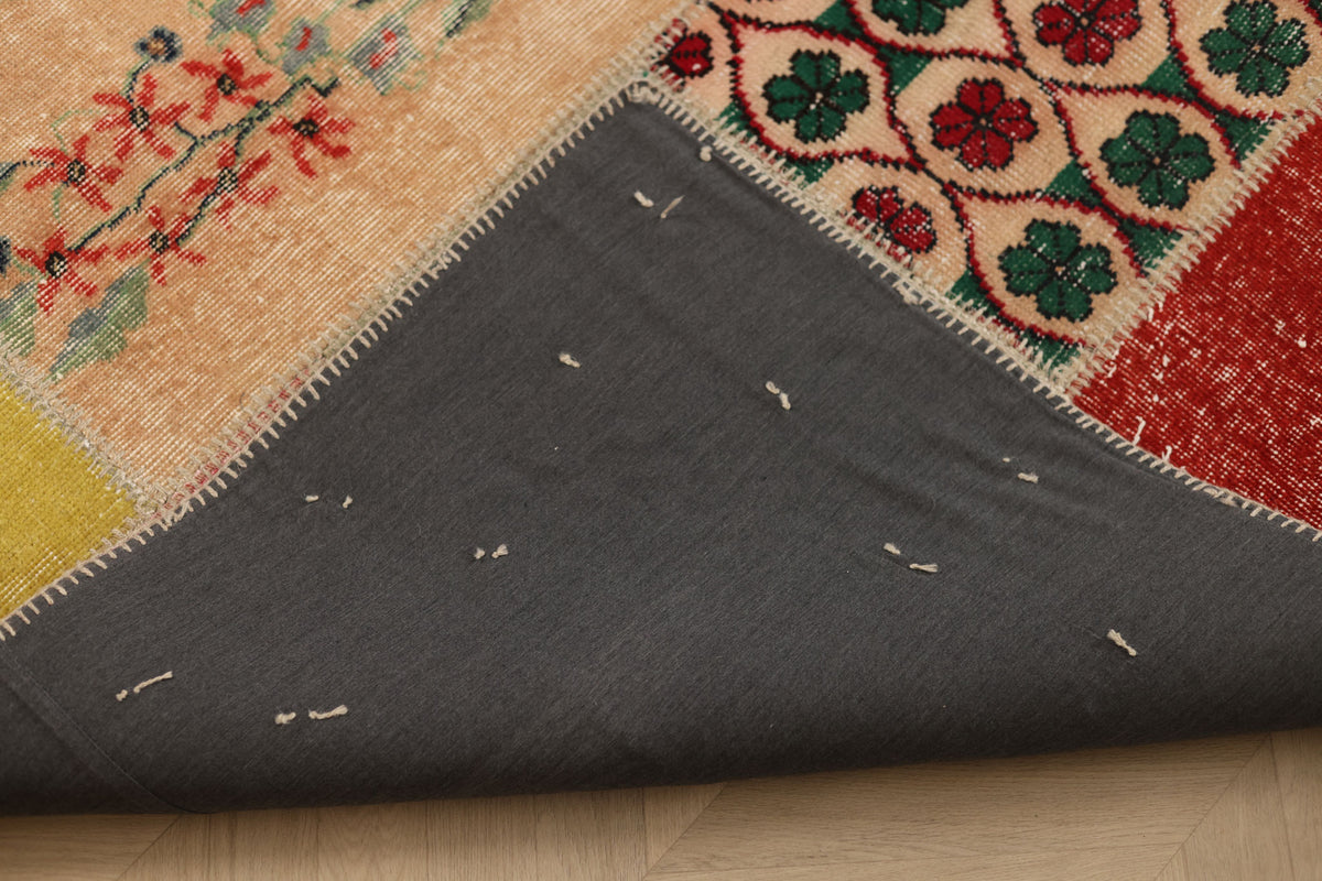 Vintage Turkish Area Rug 6x10 ft — Mixcolor Patchwork