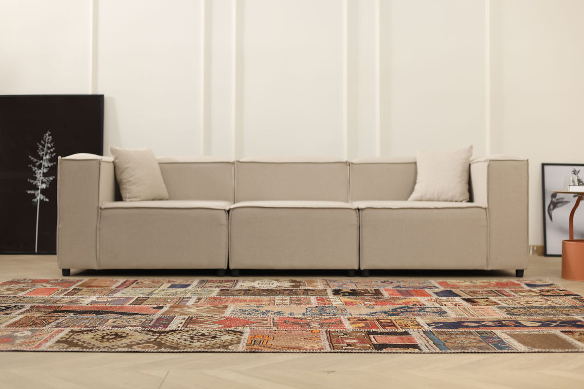 Vintage Turkish Area Rug 6x9 ft — Mixcolor Patchwork (No. 46529)