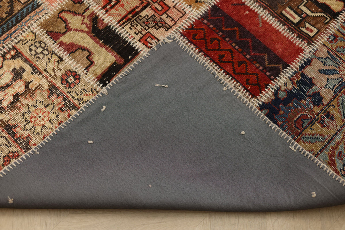 Vintage Turkish Area Rug 6x9 ft — Mixcolor Patchwork (No. 46529)