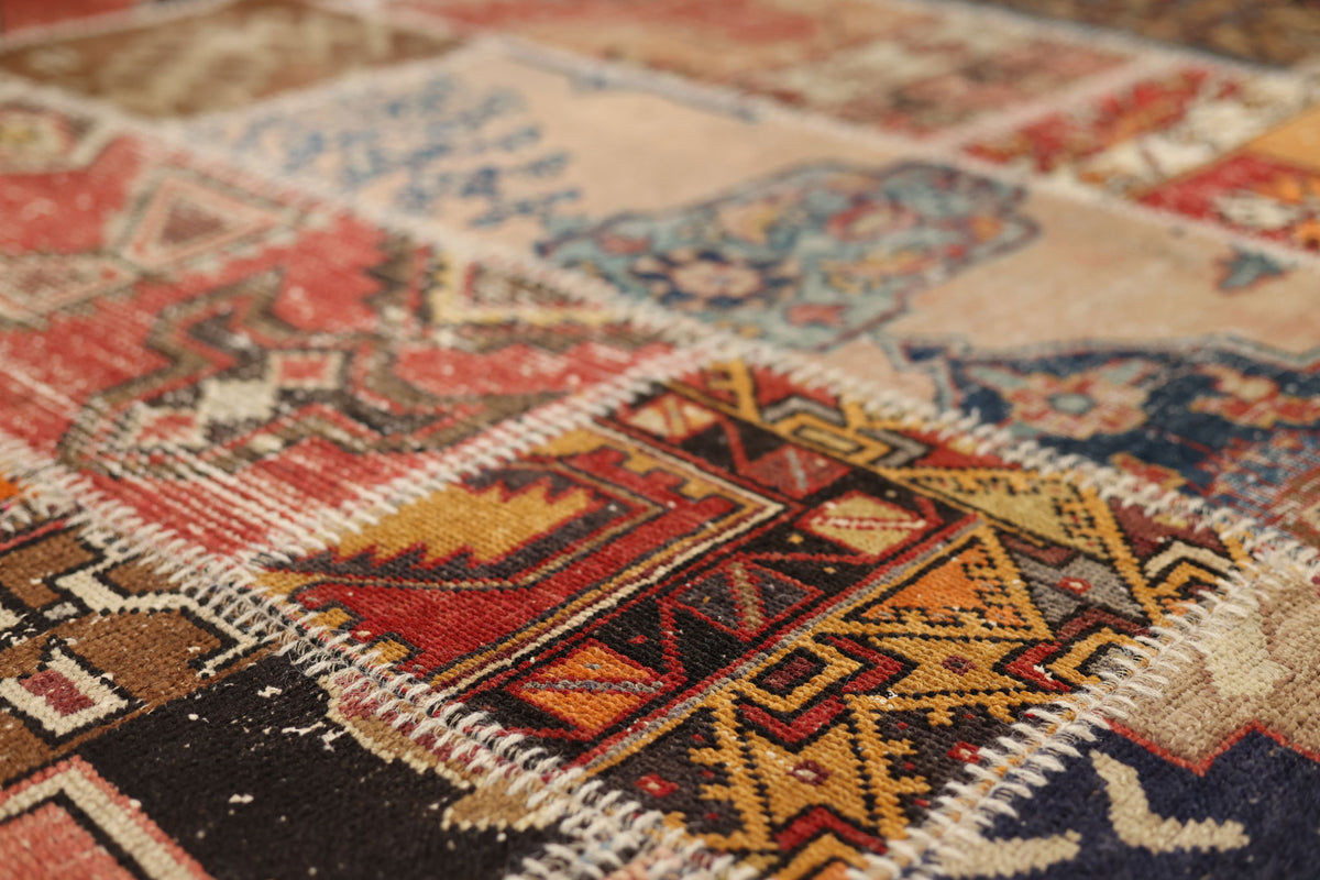 Vintage Turkish Area Rug 6x9 ft — Mixcolor Patchwork (No. 46529)