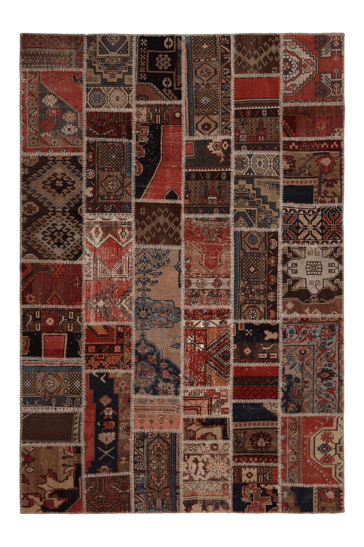 Vintage Turkish Area Rug 6x9 ft — Mixcolor Patchwork (No. 46529)