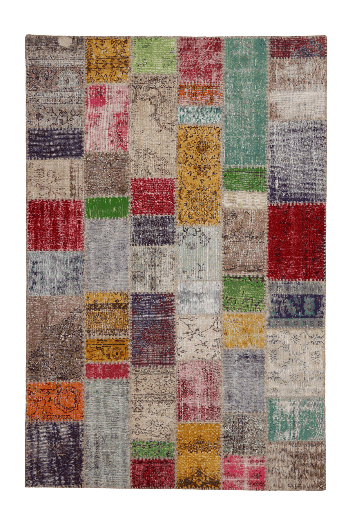 Vintage Turkish Area Rug 6x9 ft — Mixcolor Patchwork (No. 46530)