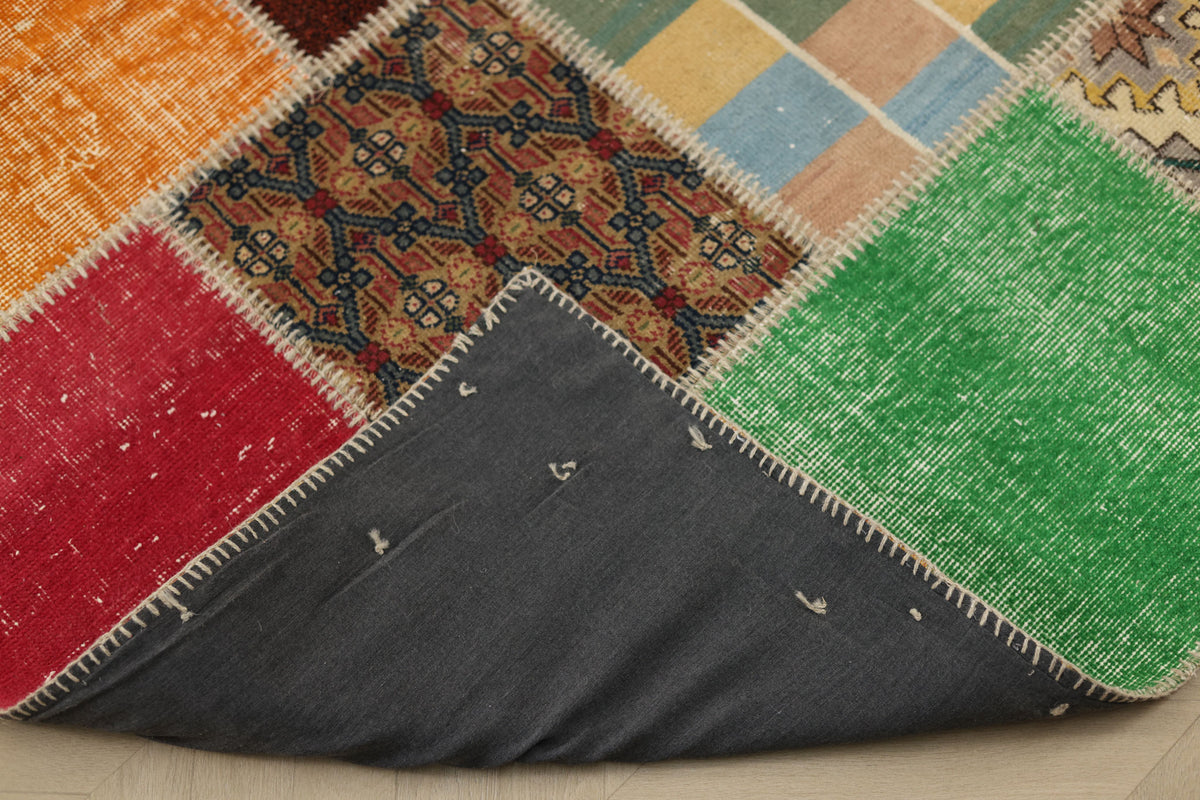 Vintage Turkish Area Rug 6x9 ft — Mixcolor Patchwork (No. 46531)