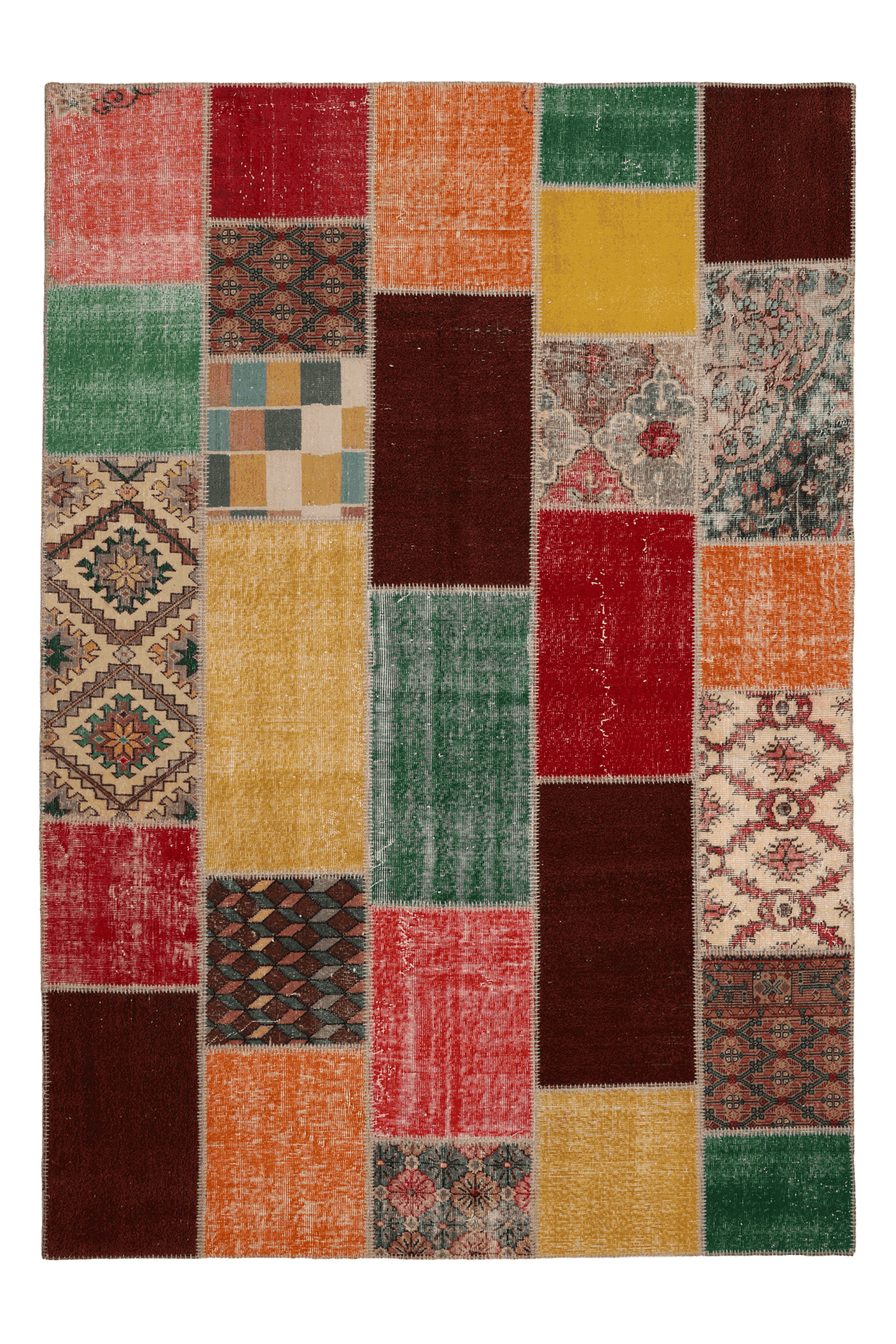 Vintage Turkish Area Rug 6x9 ft — Mixcolor Patchwork (No. 46531)