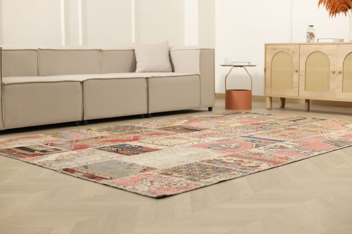 Vintage Turkish Area Rug 6x9 ft — Mixcolor Patchwork (No. 46532)