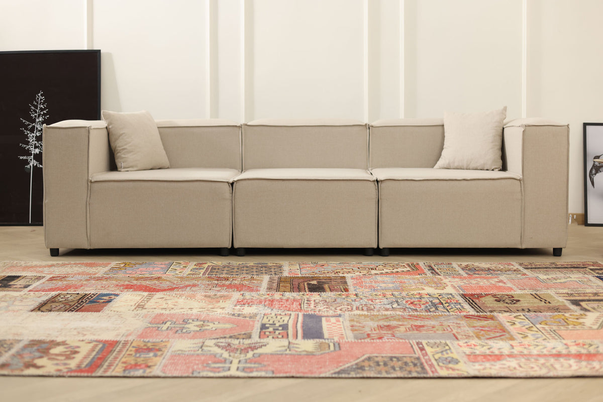 Vintage Turkish Area Rug 6x9 ft — Mixcolor Patchwork (No. 46532)
