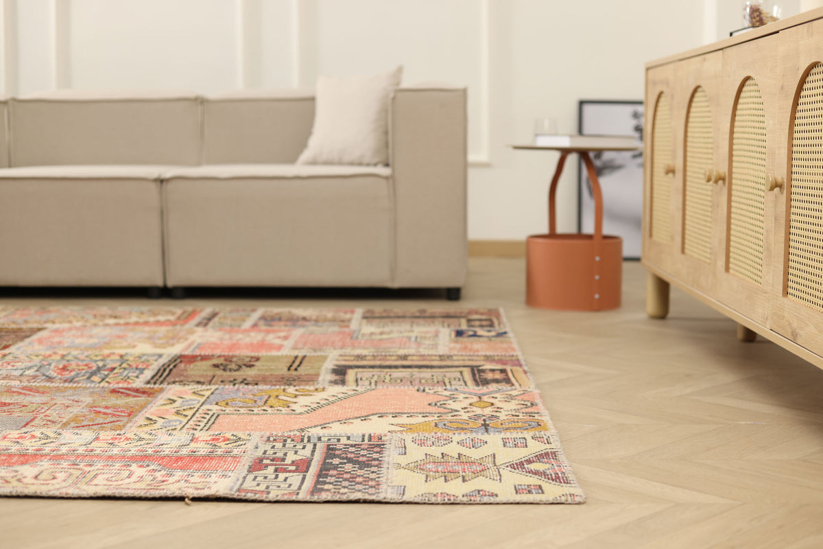 Vintage Turkish Area Rug 6x9 ft — Mixcolor Patchwork (No. 46532)