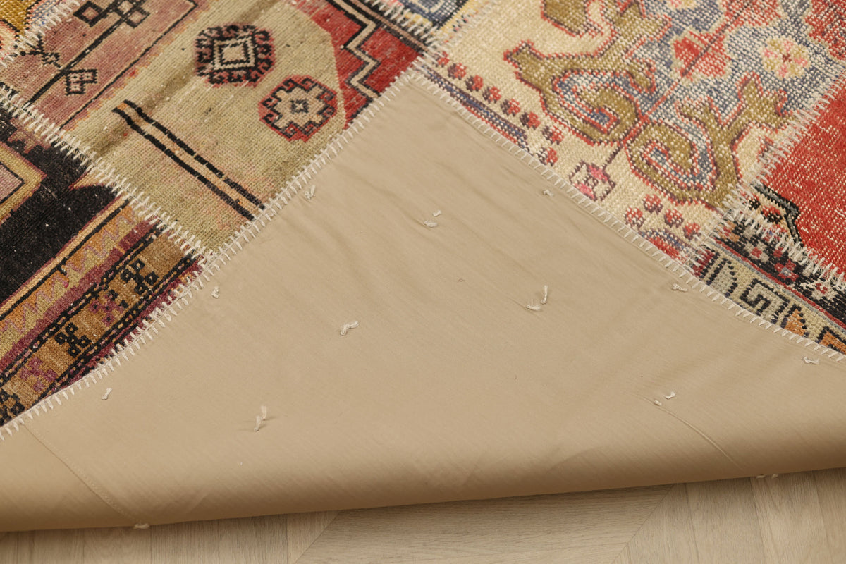 Vintage Turkish Area Rug 6x9 ft — Mixcolor Patchwork (No. 46532)