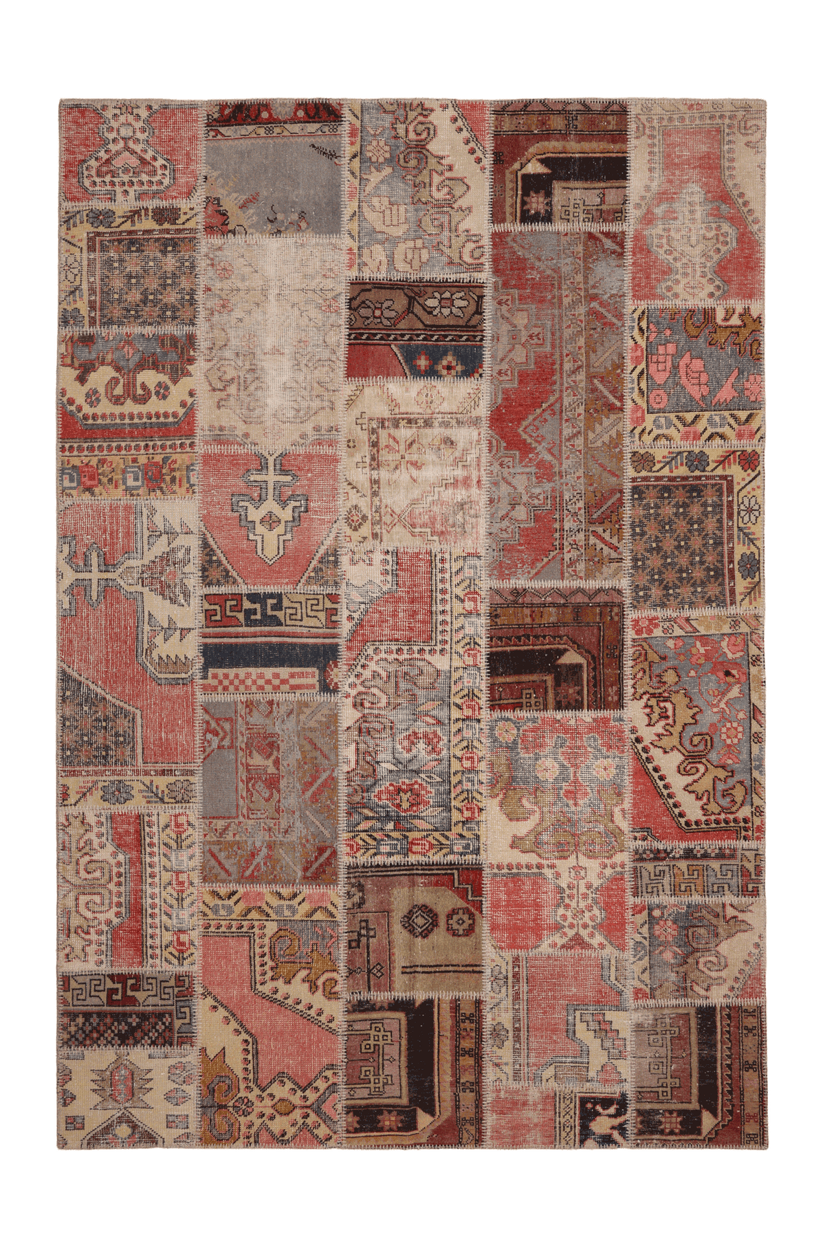 Vintage Turkish Area Rug 6x9 ft — Mixcolor Patchwork (No. 46532)