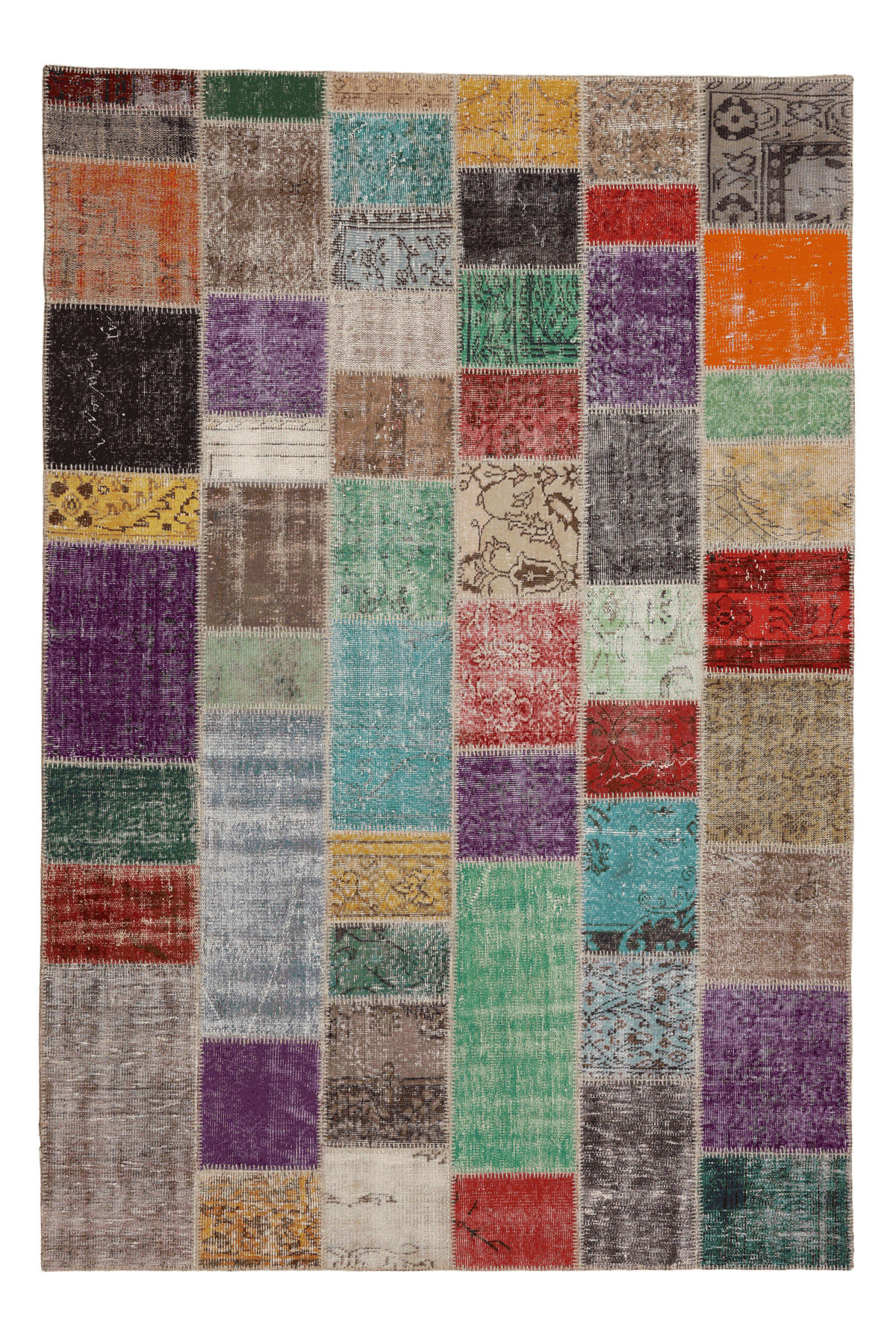 Vintage Turkish Area Rug 6x9 ft — Mixcolor Patchwork (No. 46533)