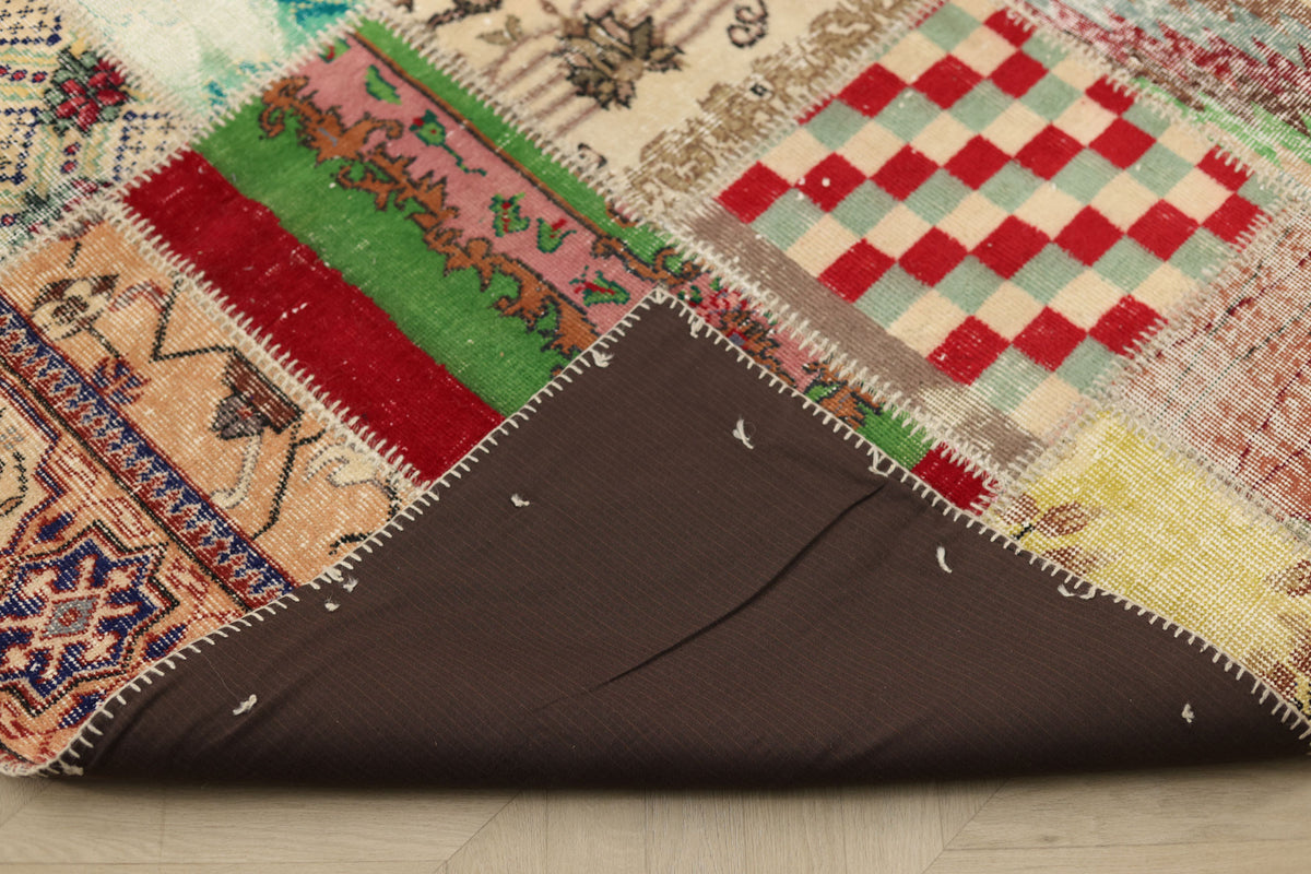 Vintage Turkish Area Rug 6x9 ft — Mixcolor Patchwork (No. 46536)