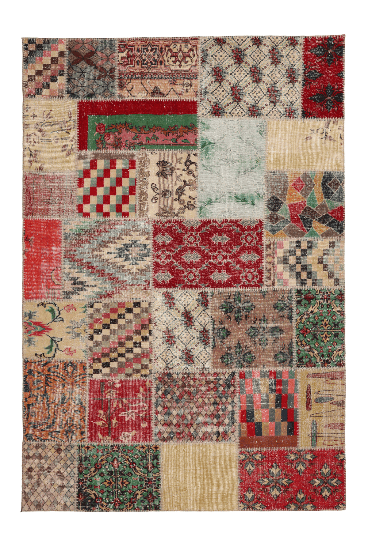 Vintage Turkish Area Rug 6x9 ft — Mixcolor Patchwork (No. 46536)