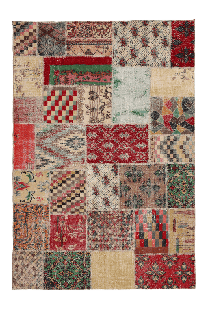 Vintage Turkish Area Rug 6x9 ft — Mixcolor Patchwork (No. 46536)
