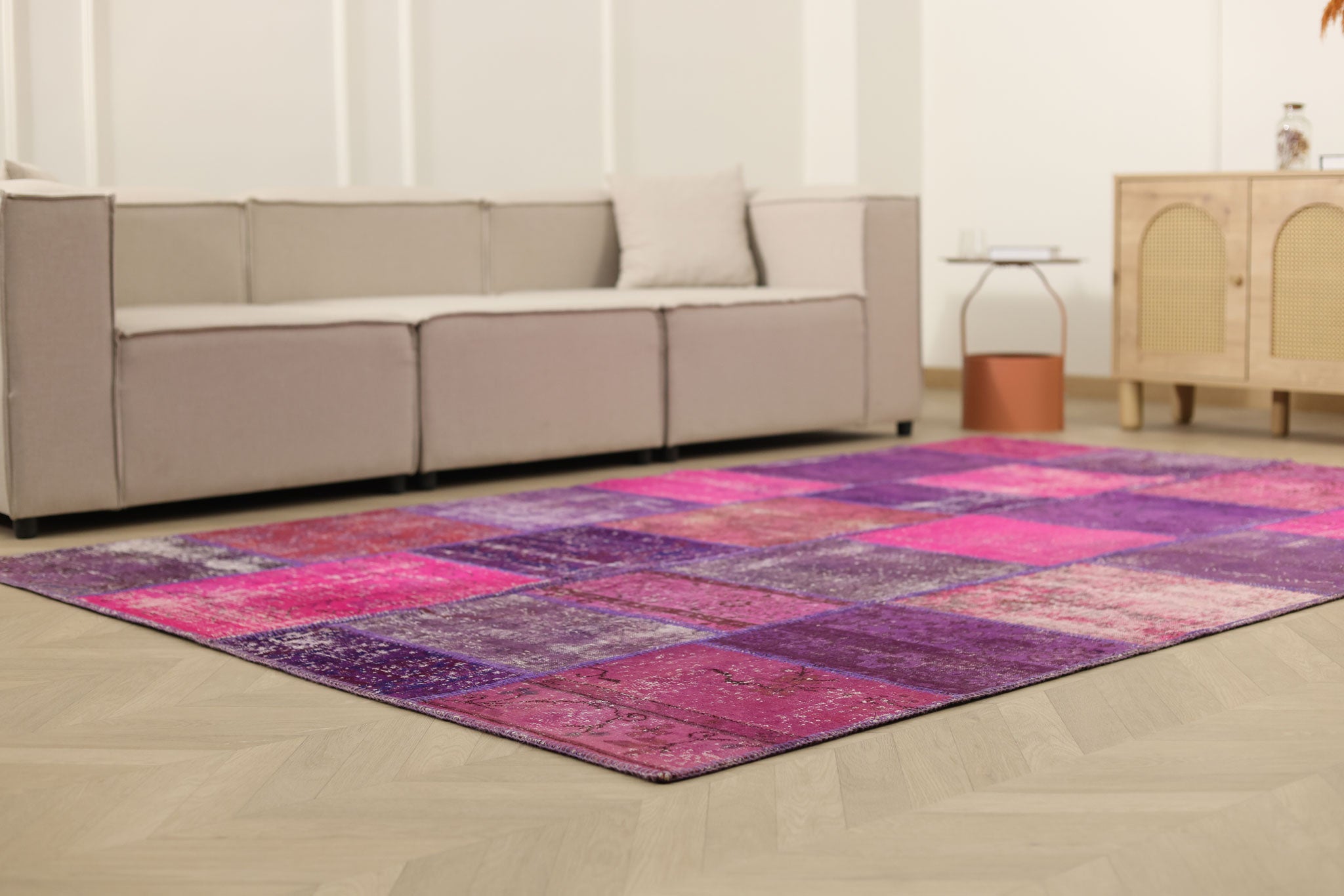 Vintage Turkish Area Rug 6x9 ft — Pink Patchwork