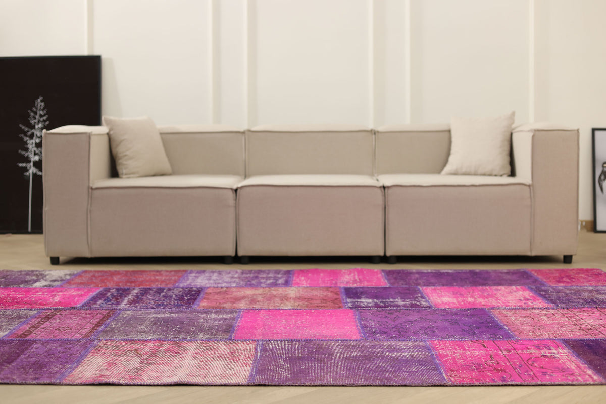 Vintage Turkish Area Rug 6x9 ft — Pink Patchwork