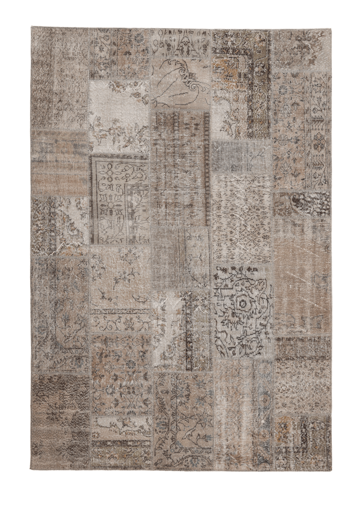 Vintage Turkish Area Rug 6x9 ft — Gray & Beige Patchwork