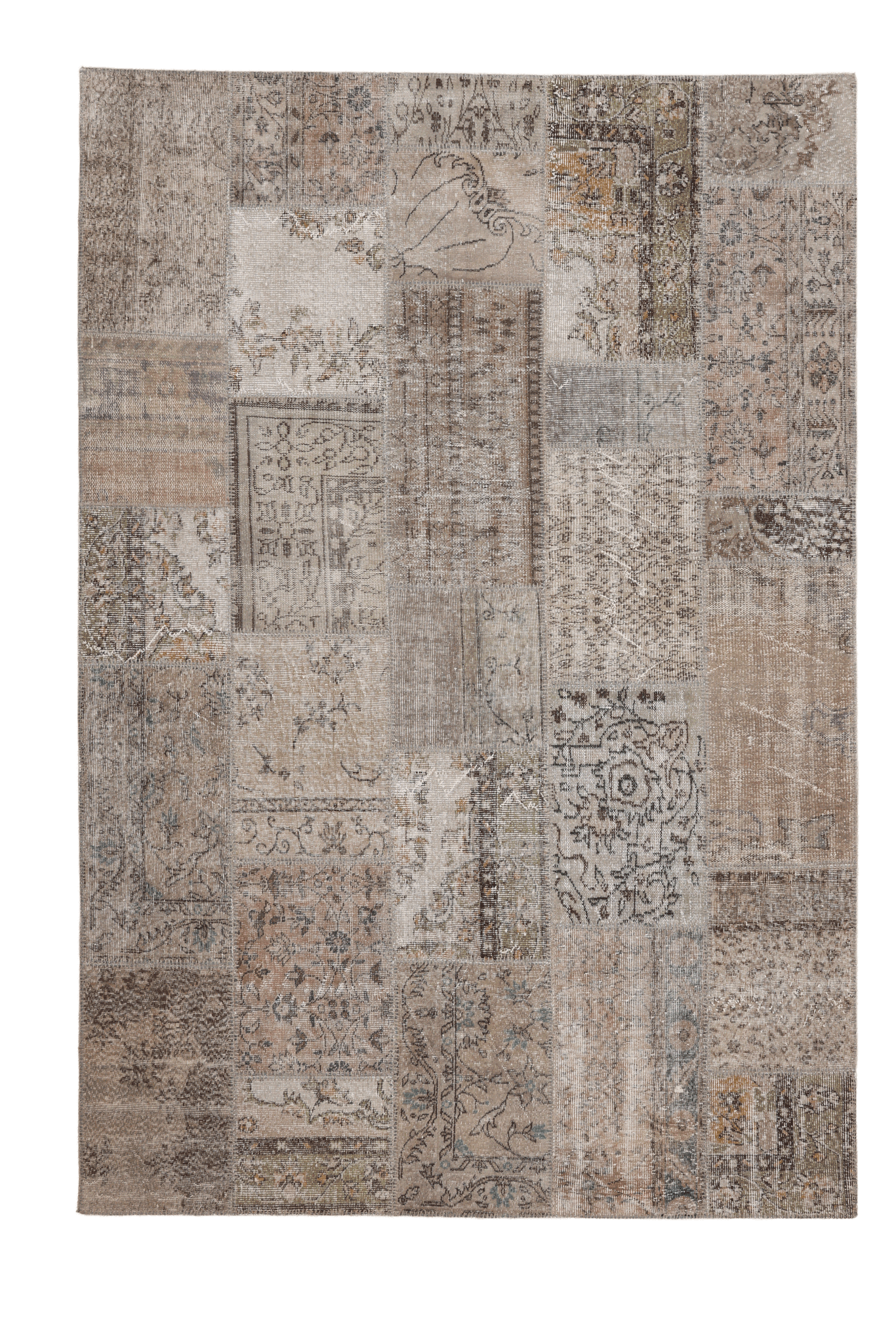 Vintage Turkish Area Rug 6x9 ft — Gray & Beige Patchwork