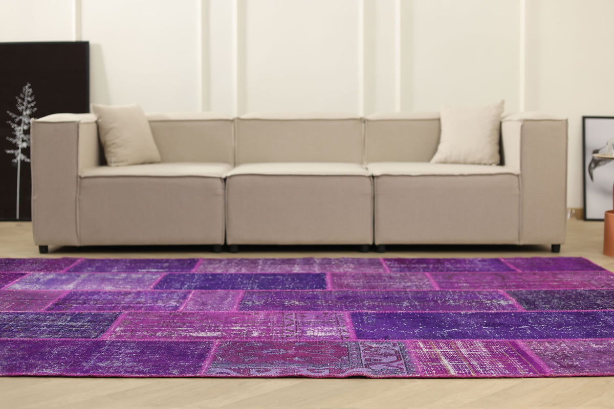 Vintage Turkish Area Rug 6x9 ft — Purple Patchwork