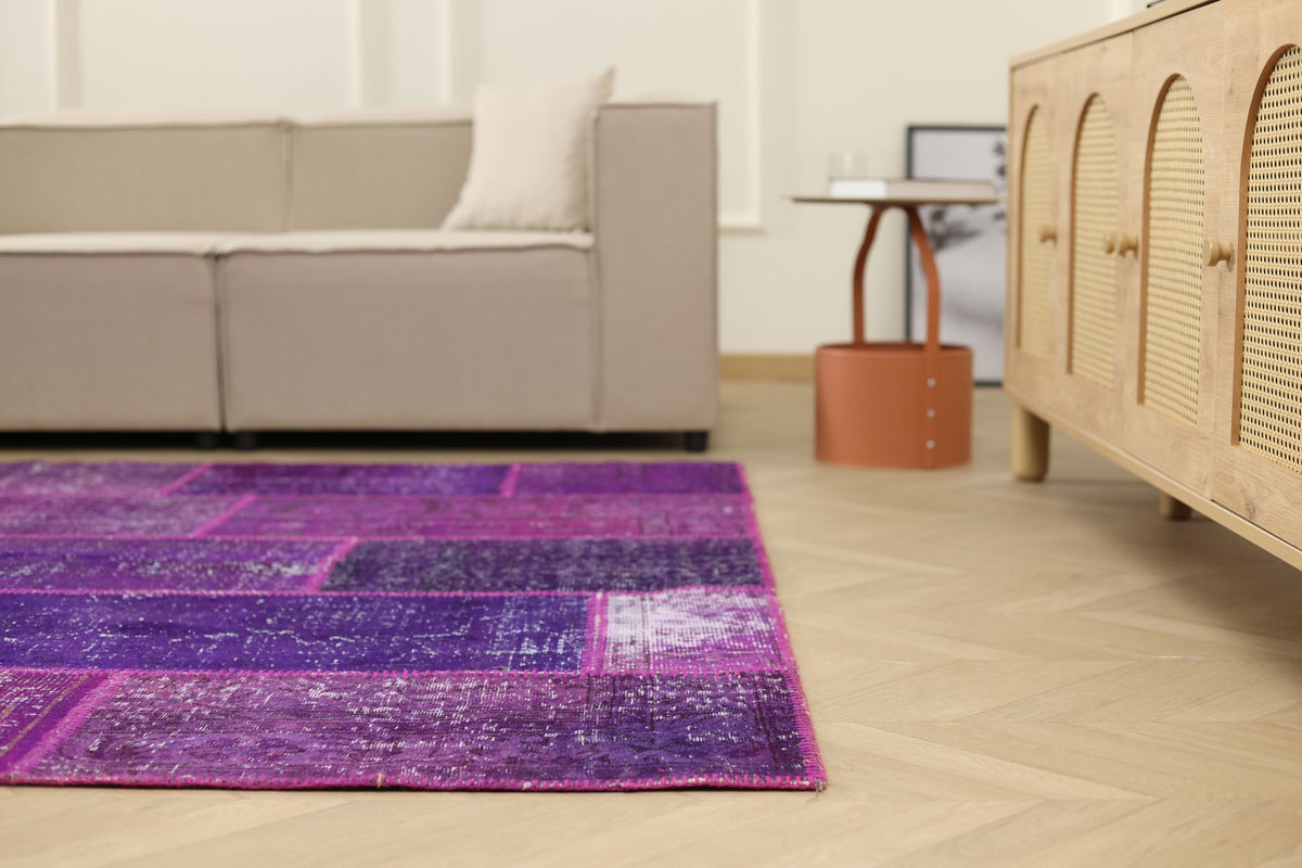 Vintage Turkish Area Rug 6x9 ft — Purple Patchwork