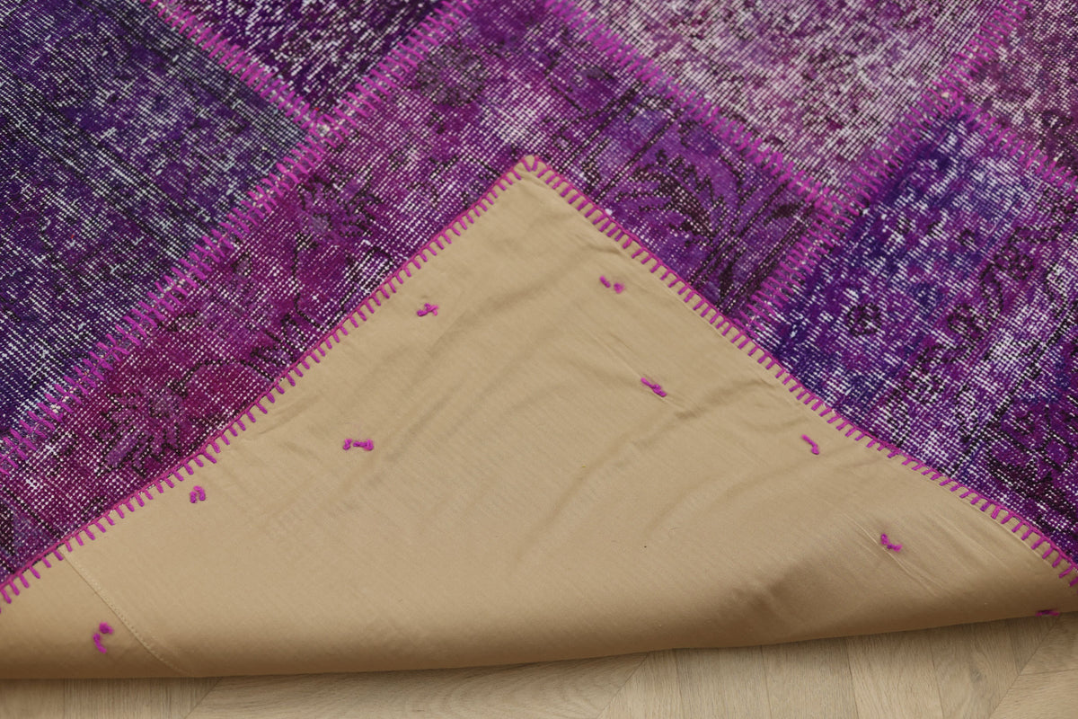 Vintage Turkish Area Rug 6x9 ft — Purple Patchwork