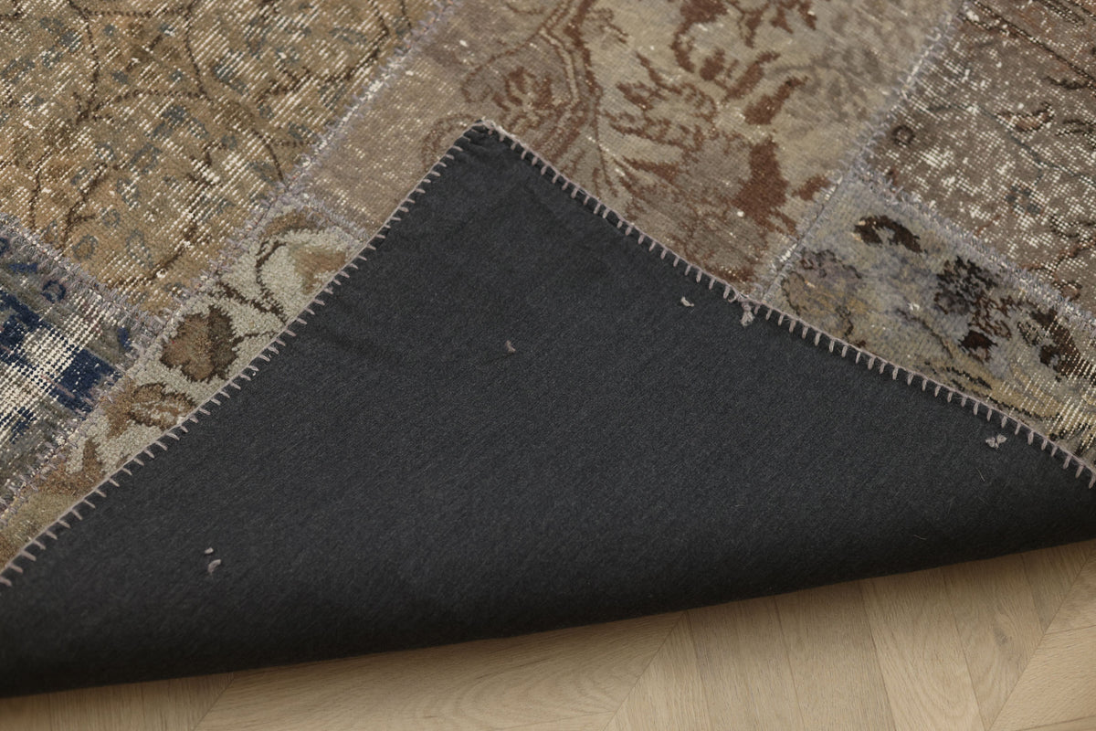 Vintage Turkish Area Rug 6x10 ft — Gray & Brown Patchwork