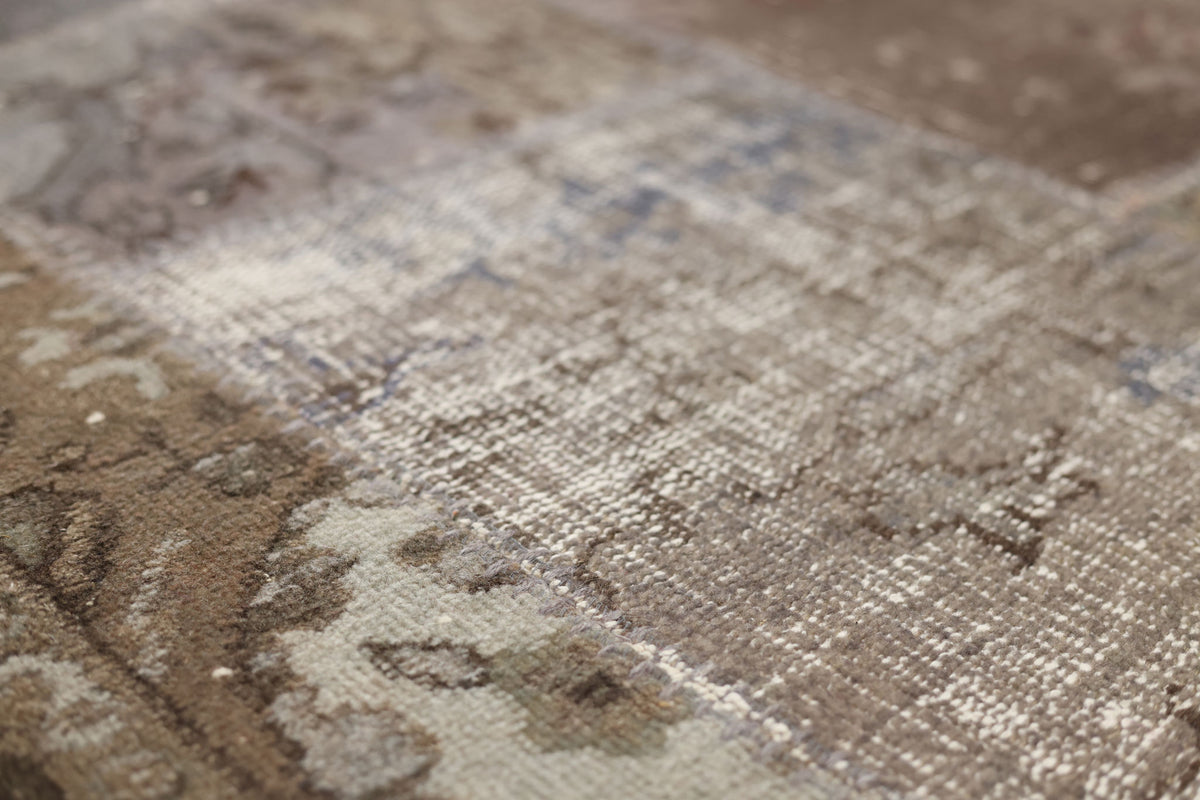 Vintage Turkish Area Rug 6x10 ft — Gray & Brown Patchwork