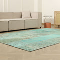 Vintage Turkish Area Rug 6x9 ft — Blue Patchwork (No. 46545)