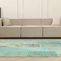 Vintage Turkish Area Rug 6x9 ft — Blue Patchwork (No. 46545)