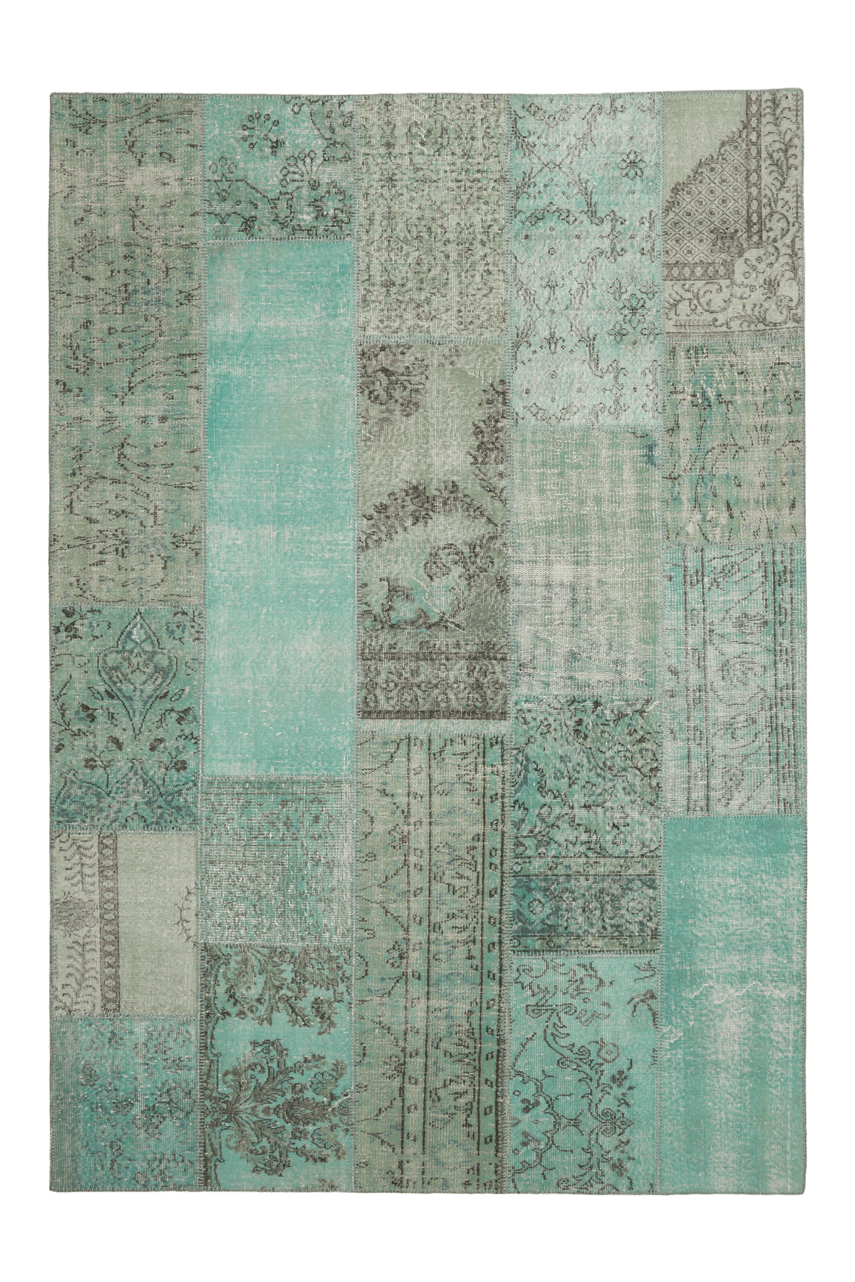 Vintage Turkish Area Rug 6x9 ft — Blue Patchwork (No. 46545)