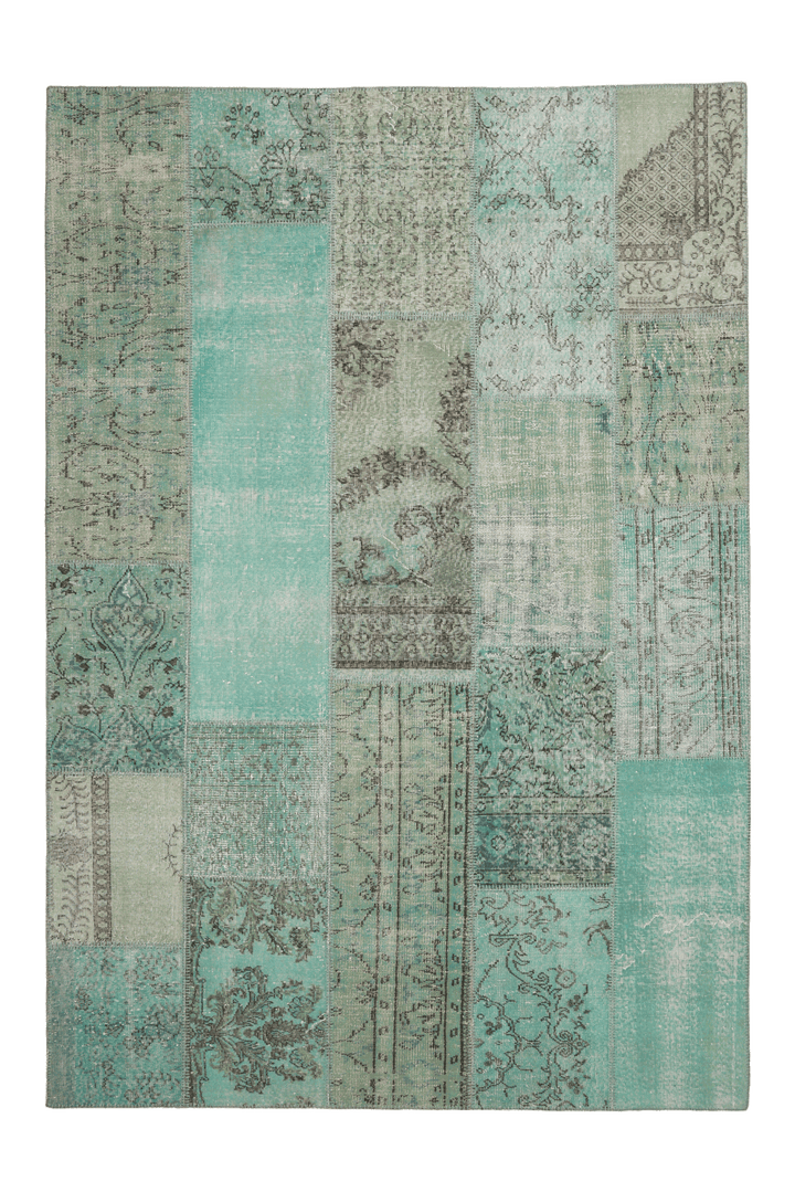 Vintage Turkish Area Rug 6x9 ft — Blue Patchwork (No. 46545)