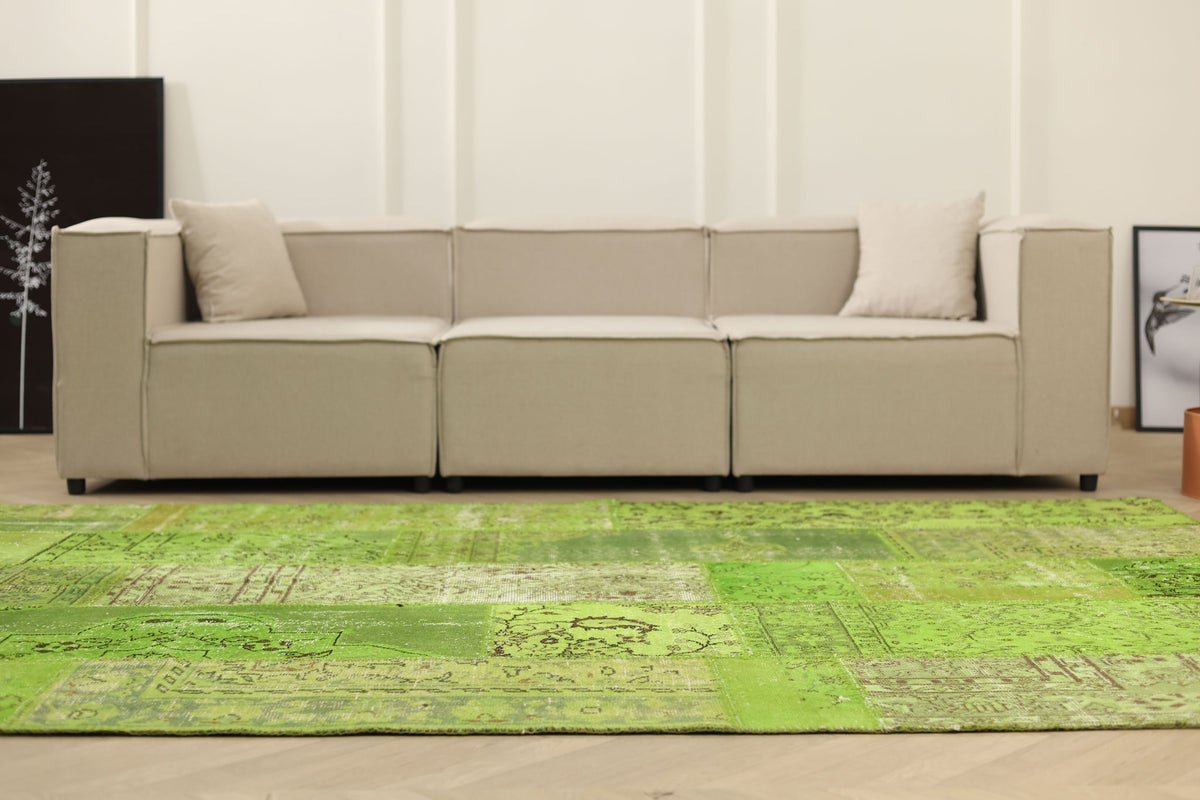 Vintage Turkish Area Rug 6x9 ft — Green Patchwork