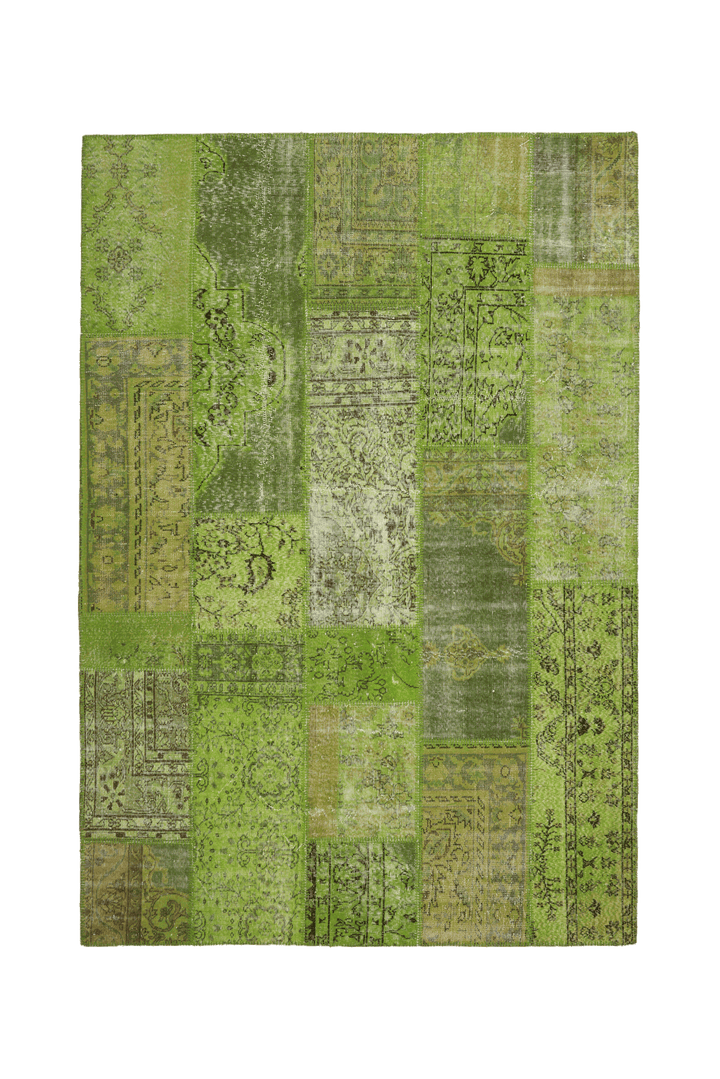Vintage Turkish Area Rug 6x9 ft — Green Patchwork