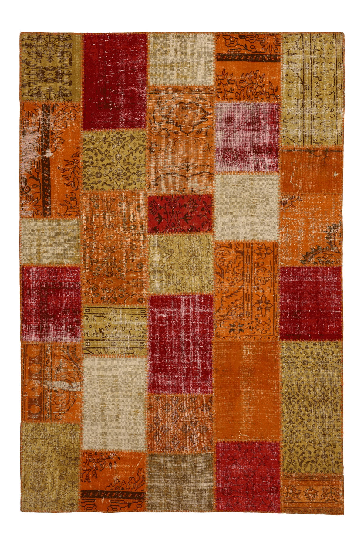 Vintage Turkish Area Rug 6x9 ft — Red & Yellow Patchwork