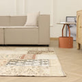 Vintage Turkish Area Rug 6x9 ft — Beige & Brown Patchwork (No. 46552)