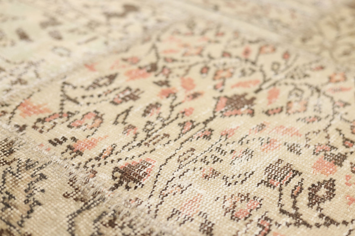 Vintage Turkish Area Rug 6x9 ft — Beige & Brown Patchwork (No. 46552)