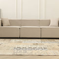 Vintage Turkish Area Rug 6x9 ft — Beige & Brown Patchwork (No. 46553)
