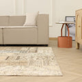 Vintage Turkish Area Rug 6x9 ft — Beige & Brown Patchwork (No. 46553)