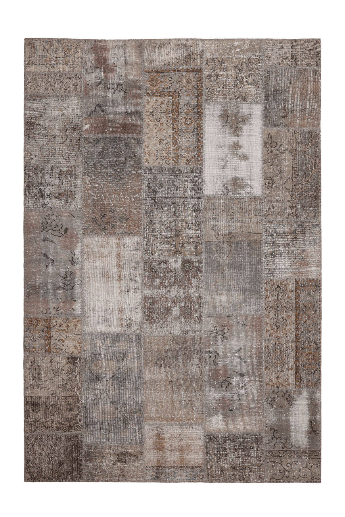 Vintage Turkish Area Rug 6x10 ft — Gray & Beige Patchwork