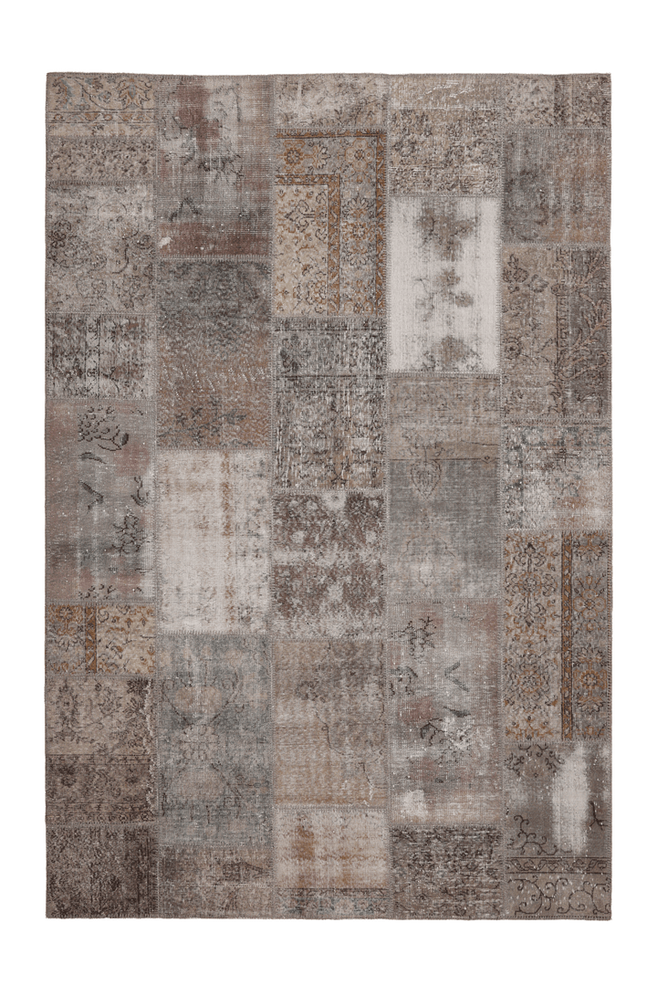 Vintage Turkish Area Rug 6x10 ft — Gray & Beige Patchwork
