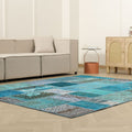 Vintage Turkish Area Rug 6x8 ft — Blue Patchwork